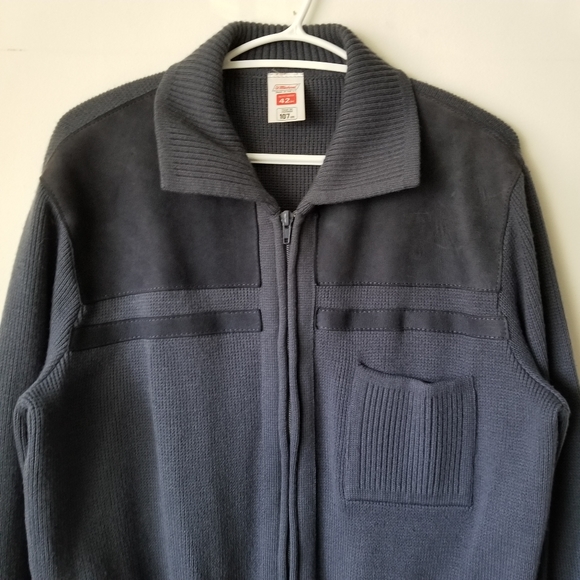 80s Vintage ST. MICHAEL Suede Accent Zip-up Cardigan Sweater Size 42 / XL - Picture 2 of 15